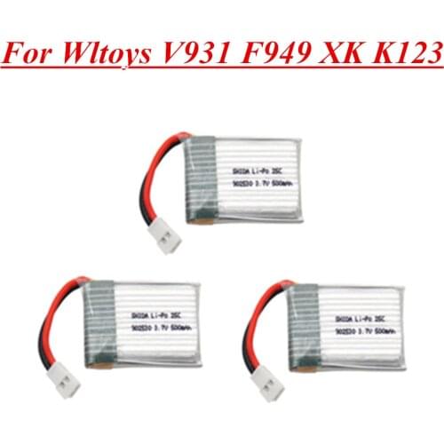 3.7V 500mAh 25C LiPo Battery For Wltoys V931 F949 XK K123 6Ch RC Helicopter Spare Parts 1S 902540 3.7V Battery 1pcs to 3pcs