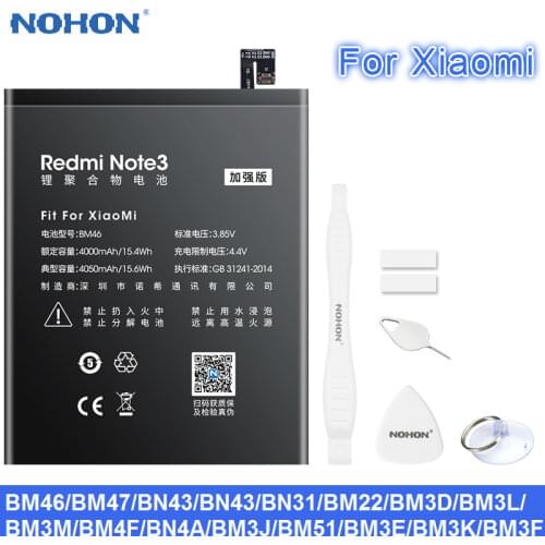 Nohon Phone Battery for Xiaomi Redmi Note 3 4 4X BM46 BM47 BN31 BN43 BN41 BM22 For Xiaomi 5 8 9 SE BM51 BM3D BM3L BM3M BM4F BM3E