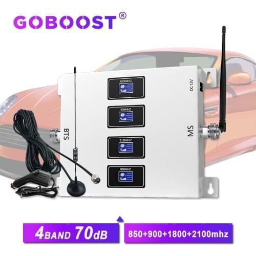 GOBOOST 70dB Car 4-band cellular amplifier 4g GSM 900 1800 2100 repeater 850 2g 3g mobile signal booster for car use 4g signal