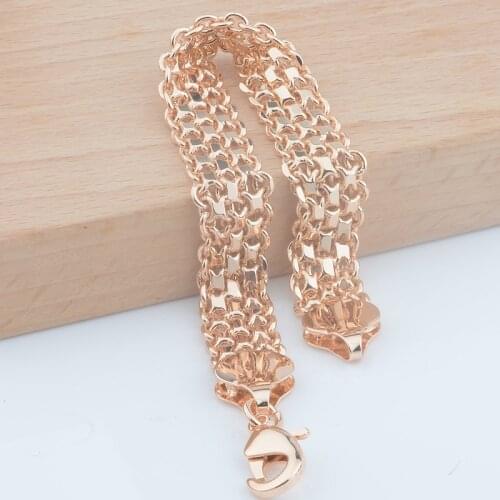 Womens Men 585 Rose Gold Color Big Curb Bracelet Wheat Jewelry 20cm