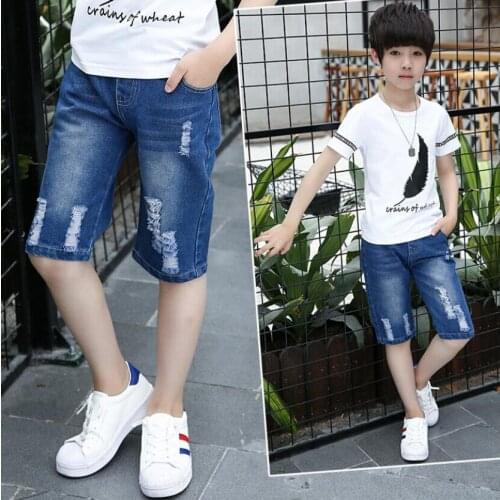 Boys trousers 4-14T kids cotton denim pants children high quality ripped Knee-length pants child clothes boys pants outwear