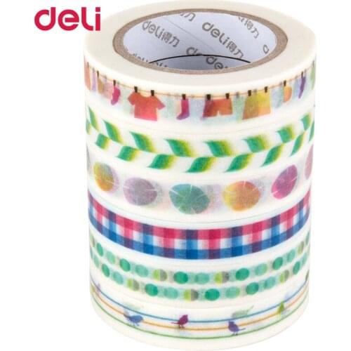 Deli 6pcs a set adhesive Washi Tape 10mm*10meter Kawaii stripe Scrapbooking Masking Tape Album Diy Decorative Tapes single-side