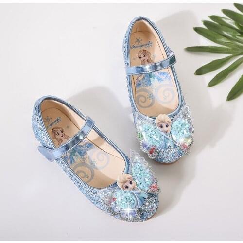 Disney cartoon girls princess single shoes spring and autumn new children frozen elsa crystal shoes performance shoes