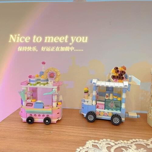 Mini City Street Toy Shop Building Block Ice Cream Burger Car DIY Bricks Children Educational Toys City Street View Kids Gift