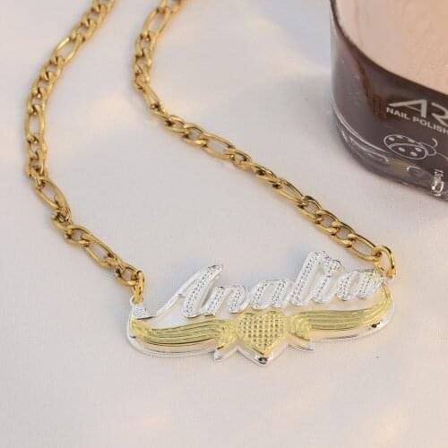 3UMeter Double Layers Nameplate Pendant Necklace Personalized Custom Letter Name Necklace For Women Gift