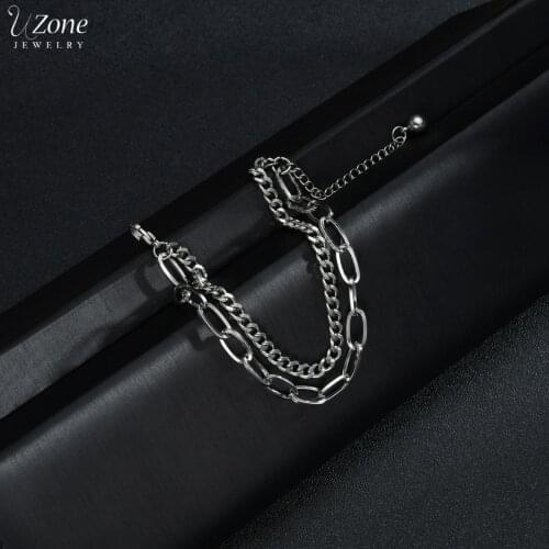UZone Unisex Double Layers Stainless Steel Silver Link Chain Bracelets on Hand Punk Bracelet for Woman Jewelry Exquisite Gift
