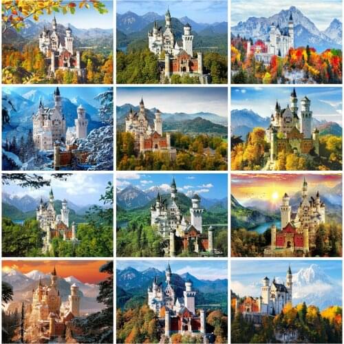 EverShine Diamond Embroidery Castle Full Square Diamond Painting Mountain Cross Stitch Rhinestones Art Landscape Wall Decor