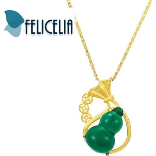 Felicelia Chinese Dark Green Gourd Pendant Necklace for Women Girl Good Luck Amulet Jewelry