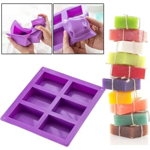 6 Slot Rectangle Cookie Soap Mold Silicone Craft DIY Making Homemade Cake Mould 3D Plain Soap Mold Form Tray Baking Tools