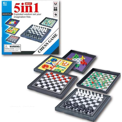 Hot Sale 5 In 1 Chessmen Checkers Magnetic Board Game Flying Chess Kids Classic Flight Puzzle Game Set For Friend Children Gift