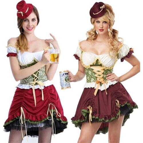 Carnival Oktoberfest Dirndl Costume Tavern Wench Waitress Maid Bar Outfit Cosplay Halloween Fancy Party Dress Summer Dress 2021