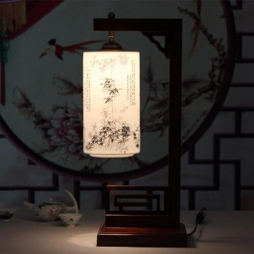 Jingdezhen Ceramic Chinese Antique Bedroom Bedside Lamp Led Solid Wood Chinese Wind Lamp Living Room Study porcelain table Lamp