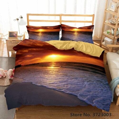 Natural Seaside Scenery Bedding Set Sunset Beach Printed Down Quilt Cover Linen Cover Pillow Cover Single and Double