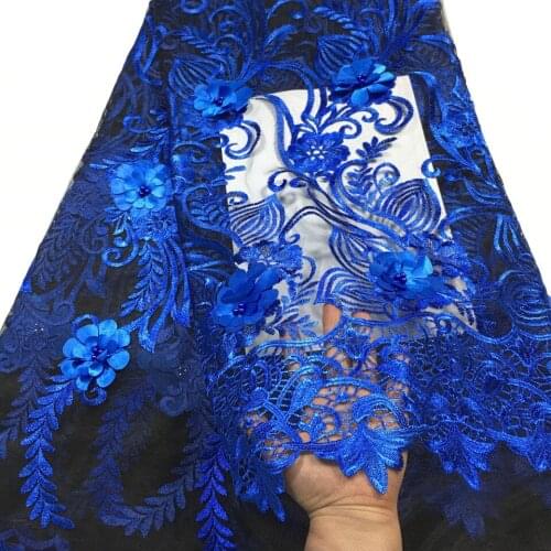 Royal Blue African Lace Fabric 2021 High Quality Lace French Mesh Fabric Beaded Nigerian Swiss Lace Fabrics For Dress M3269