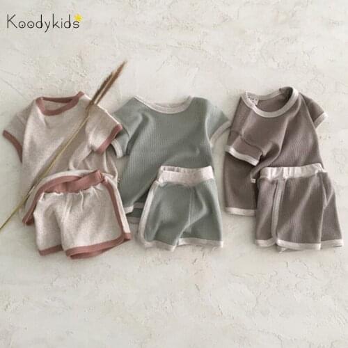 Koodykids 2021 Summer Baby Girl Boy Clothes Set Toddler Soft Cotton Clothing Shirt Pants Casual Style Clothes Short Sleeve Shirt