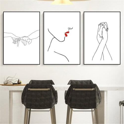 Fashion Womens Stick Figure Art Print Women Face,Hand,Rose - Gifts For Women Canvas Prints Wall Picture For Bedroom Decoration