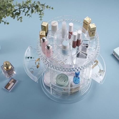 Fashion 360-degree Rotating Makeup Organizer Box Acrylic Jewelry Organizer Case Jewelry Makeup Cosmetic Storage Box