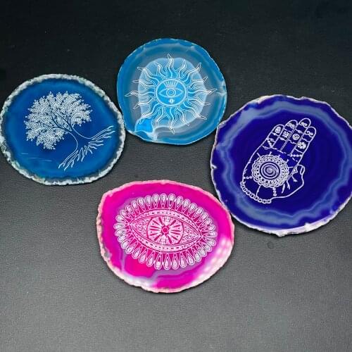 Natural Totem Gate Gem Stone Platter Meditation Healing Slice And Crystal Plate Home Decor