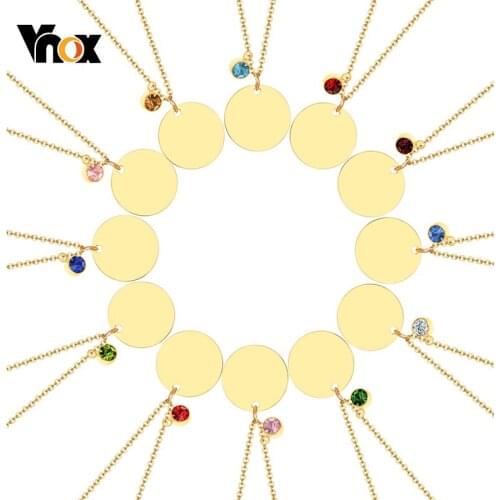 Vnox Engrave 12 Birthstone Charm Necklaces for Women Jewelry,Gold Color Stainless Steel Round Pendant Birthday Party Gift to Her