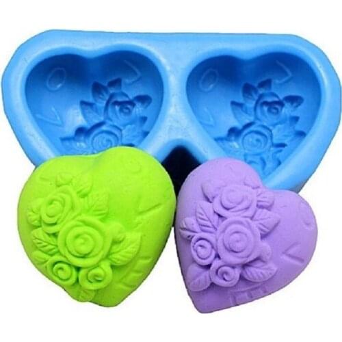 Valentine Wedding Gift Rose Double Heart Silicone Soap Mold Chocolate Soap DIY Mould Chocolate Mold Soap Making Mold Wholesale