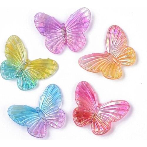 100pcs Butterfly Electroplate Transparent Acrylic Pendants Charm for Jewelry Making DIY Necklace Finding 31.5x41x4.5mm