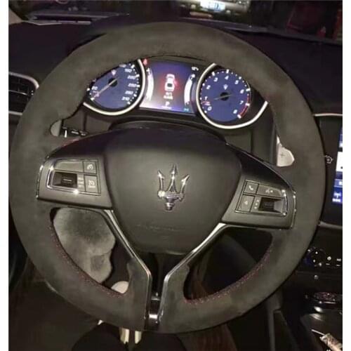 DIY all black suede leather steering wheel cover For Maserati quattroporte levante ghibli car accessories