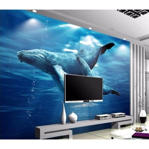 Custom photo 3d room wallpaper The whale mother and son home decoration painting 3d wall murals wallpaper for walls 3 d