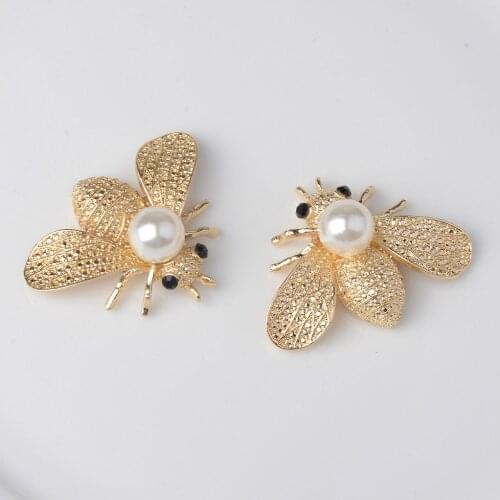 5x Alloy Crystal Pearl Flatback Bee Shape Button For Clothing Bag Decoration