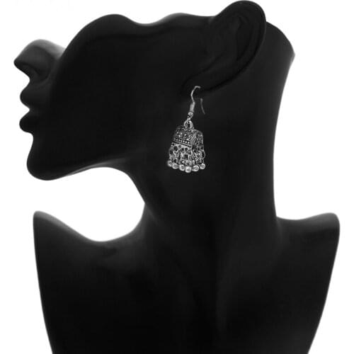 Retro Bronze Indian Bead Pendant Gold And Silver Earrings Hollow Drop Bell Earrings Jewelry For Women Wedding Bijoux