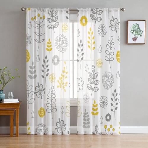 Luxury Tulle Curtains Flower Art Leaf Plant Blossom Living Room Kitchen Chiffon Curtain Youth Bedroom Sheer Valance Curtain