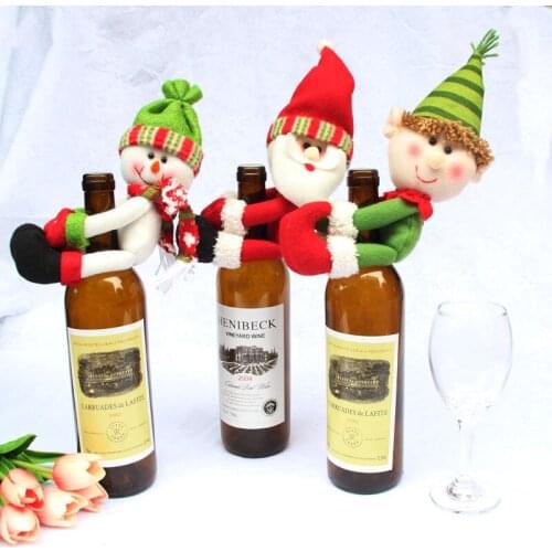 Christmas Wine Bottle Cover Snowman Santa Claus Elf Wine Topper Cover Christmas Dolls Tree Ornament Party Decoration Gift