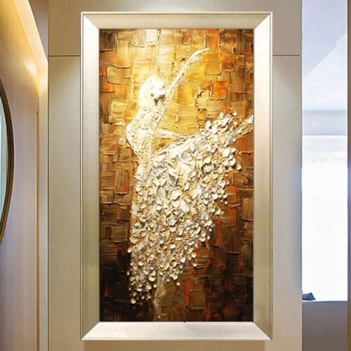 Hand Painted 3D Retro Canvas Oil Painting BALLET Princess DANCER Modern Textured Palette Knife Picture Brown Wall Art Home Decor
