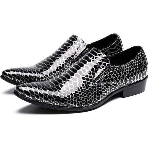 Sapatos Masculino Classic Shoes Men Pointed Toe Slip On Oxford Shoes Gold Silver Python Skin Wedding Office Formal Shoes