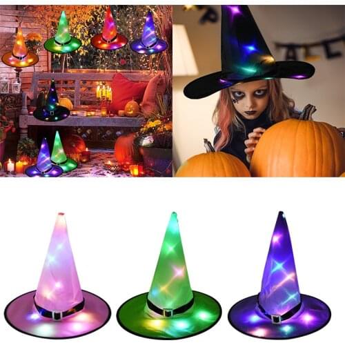 1Pcs Halloween LED Witch Hat Glowing Witches Hat Halloween Costume Props Outdoor Tree Hanging Ornament Supplies