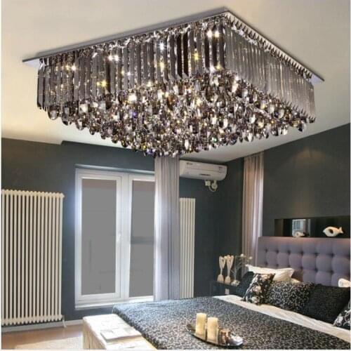 Newly Modern LED Crystal Ceiling Lamp Modern Square SmokeyCrystal Ceiling Lamp Flush Mount Lighting for Office Home Decoration