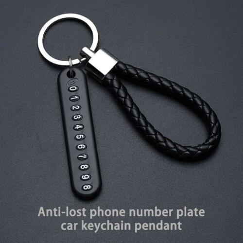 Anti-Lost Phone Number Plate Car Keychain Pendant Auto Vehicle Leather Bradied Key Chain Phone Number Card Keyring Dropshipping