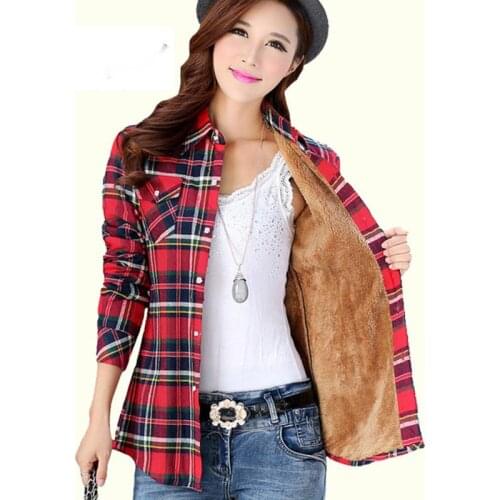 Thick velvet Blusas winter cotton long-sleeved womens plaid shirt flannel blouses feminina chemise femme camisas femenina tops