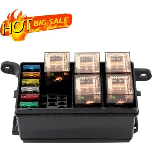 Universal 12V Car Marine 6-Way Relay 6-Slot ATO/ATC Blade Fuse Holder Box Car Insurance Holder Automobile Circuit Blade