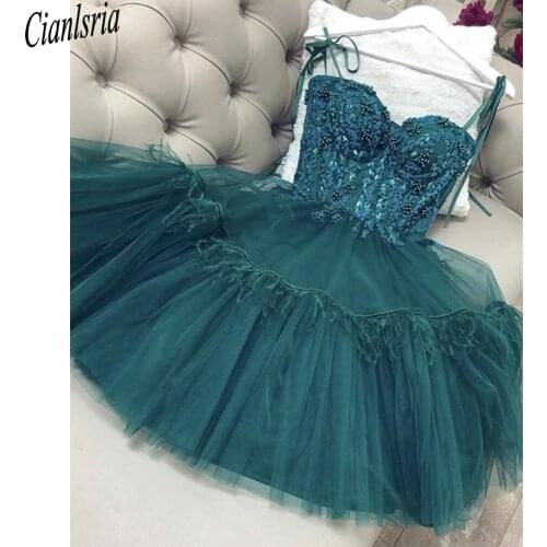 Gorgeous Beaded Short Green Lace Prom Dresses 2021 Homecoming Formal Graduation Dresses Green Cocktail Dresses