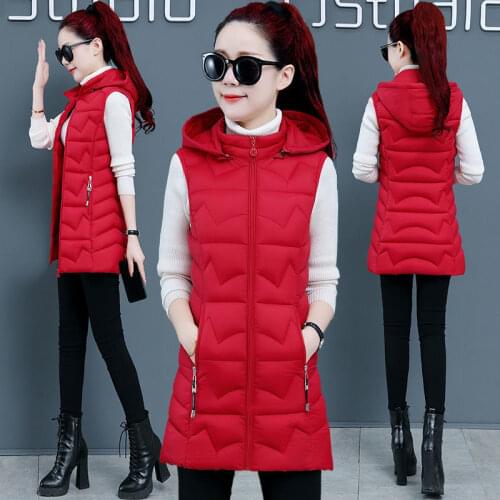 Spring Autumn Women Long Vest Coat Female Casual Thick Warm Sleeveless Waistcoat Ladies Cotton Padded Jacket Plus Size 6XL Q62