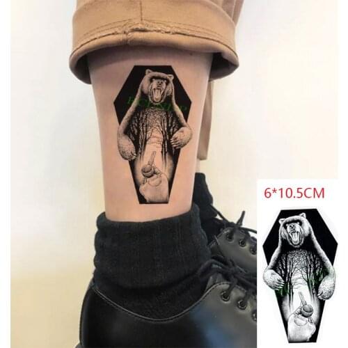 Waterproof Temporary Tattoo Sticker Bear Forest Tree Hunter Gun Body Art Flash Tattoo Fake Tattoo for Women Men