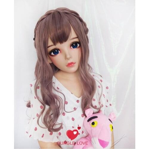 Wan-06)Female Sweet Girl Resin Half Head Kigurumi BJD Eyes Crossdress Cosplay Japanese Anime Role Lolita Mask With Eyes And Wig