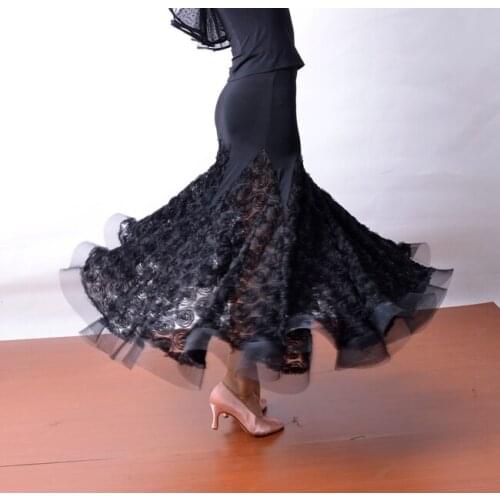 Ballroom dance modern dance 3D-flower fabric mesh hem large swing skirt S13029 fishbone hem skirt