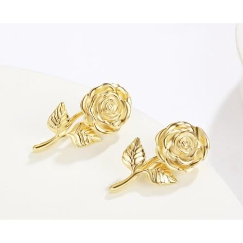 Viennois Romantic Rose Flower Stud Earrings for Women Gold Color Flower Shape Earrings for Girls Wedding Party Fashion Jewelry