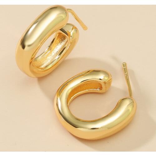 MANGOSKY 925 Silver Geometric C Shape Earrings 925 Silver Auricular Needle 1 Pair For Women