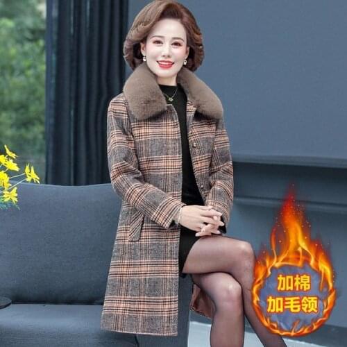 Plus Size Middle-aged Mother Woolen Coat 2020 New Women Spring Autumn Woolen Jacket Female Winter Thicken Woolen Overcoat A604