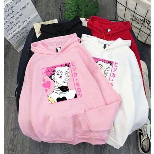 Hisoka morow - Hunter x Hunter Winter Hoodies Loose Sweatshirt Woman Harajuku Kawaii Letter Long Sleeve Pullover White Oversized