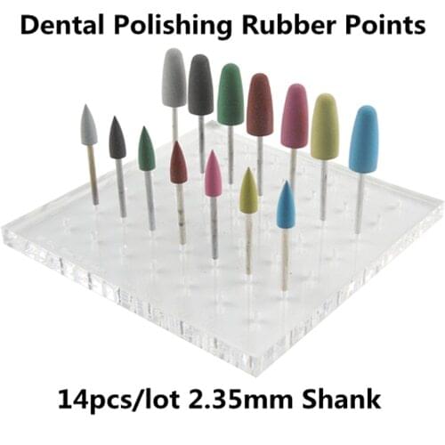 14pcs High quality Dental Silicone polishing Burs Rubber polishing 2.35mm shank