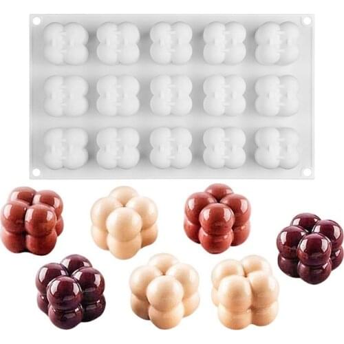 15 three-dimensional cubes 3D Mold Silicone Chocolate Cookie Muffin Baking Tool Sponge Mousse Dessert Cake Decorating
