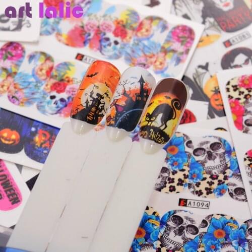 48Pcs/Set DIY Halloween Ghost Pumpkin Castle Skull Nail Art Water Transfer Sticker Manicure Decor Tools Watermark Stickers